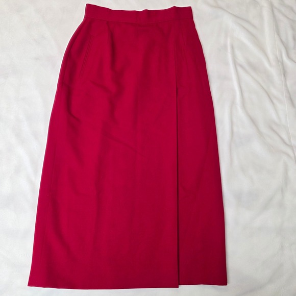 Talbots Dresses & Skirts - Talbots Petite Red 100% Pure Wool Faux Wrap Midi Skirt Pockets Lined Size 8P EUC